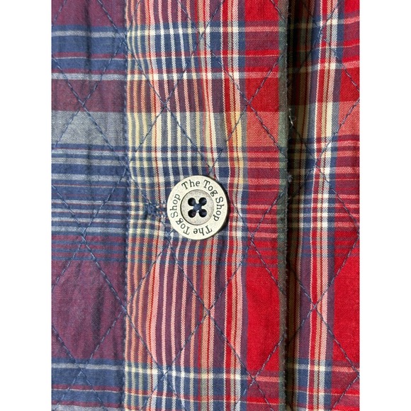 The Tog Shop Womens Large Quilted Plaid Vest Red Blue Cotton Button Front - Picture 5 of 7